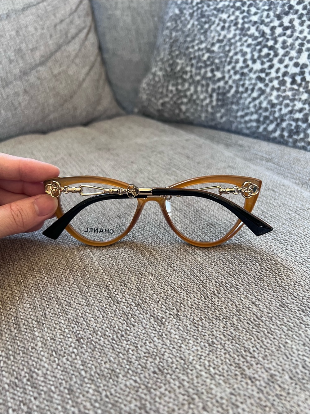 Chanel Tortoiseshell Cat Eye Eyeglasses with Gold Accents - Picture 4 of 7